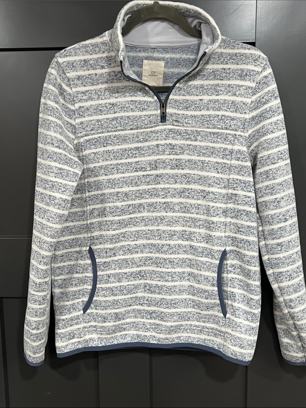 Thread & Supply Navy and White Striped Half-Zip Pullover